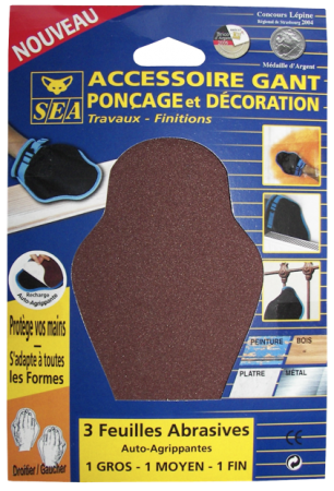Pochette Abrasifs x3 Gros Grain 60 SEA pour gant de pon&ccedil;age