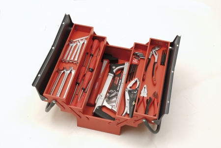 Boîte à outils 5 cases 450mm garnie de 40 outils MOB OUTILLAGE