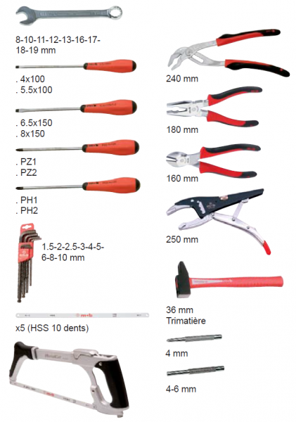 Boite à outils Mob Outillage : boite à outils 5 cases, caisse à outils  garnie en métal : Outiland