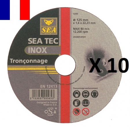 Disques à tronçonner acier inox Lot de 10, Ø125x1,6mm SEA
