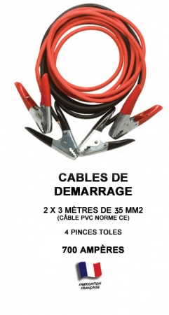 Câble de démarrage 700 Ampères 2x3 mètres 35 mm² avec Pinces Toles OUTILAND