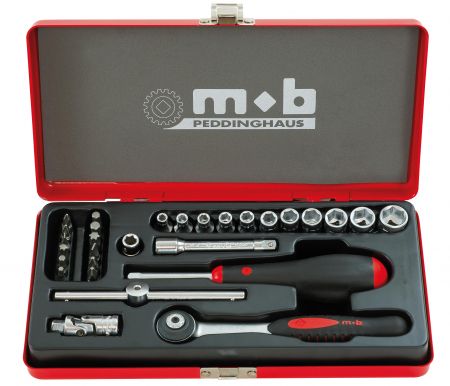 Coffret 1/4 29 pi&egrave;ces douilles 6 pans et cliquet rond MOB