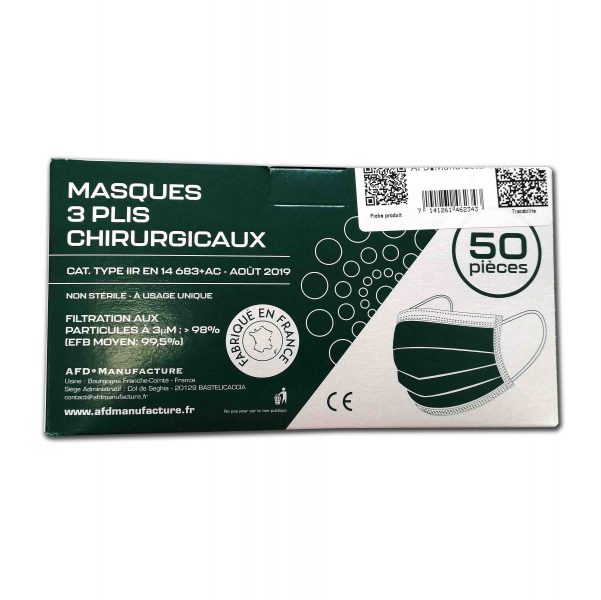 Masques chirurgicaux 3 plis type II - par 50