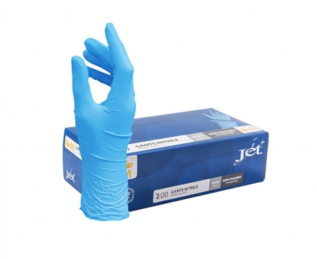 Boite de 200 gants jetables Nitrile non poudrés TM bleu JET