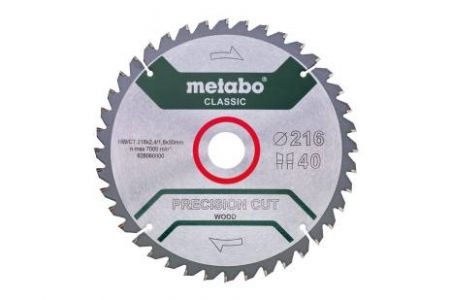 Lame de scie Precision Cut wood sp&eacute;ciale bois Classic 216x30mm, Z40 WZ 5&deg; METABO