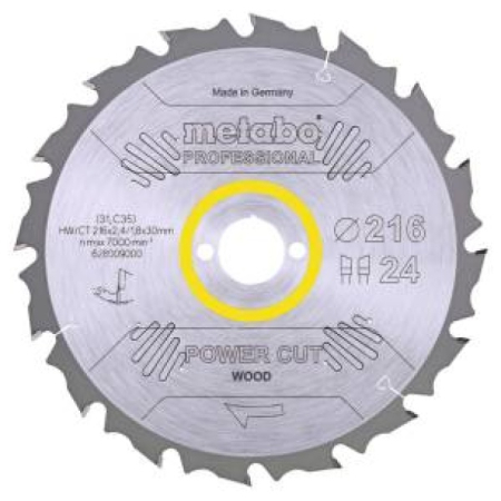 Lame de scie PowerCut wood sp&eacute;ciale bois professionel 216x30mm, Z24 WZ 5&deg; METABO