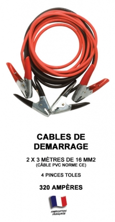 Câble de démarrage 320 Ampères 2x3 mètres 16 mm² avec Pinces Toles OUTILAND