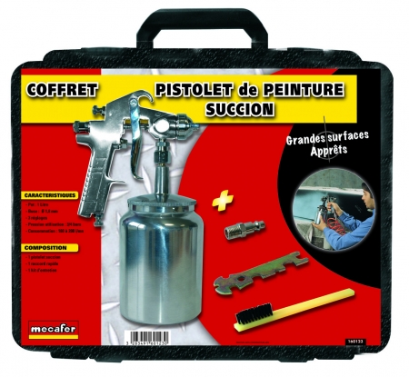 Mallette Pistolet peinture à succion 1L + accessoires MECAFER